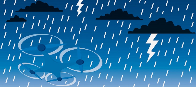 drone flies under rain and lighting vector art