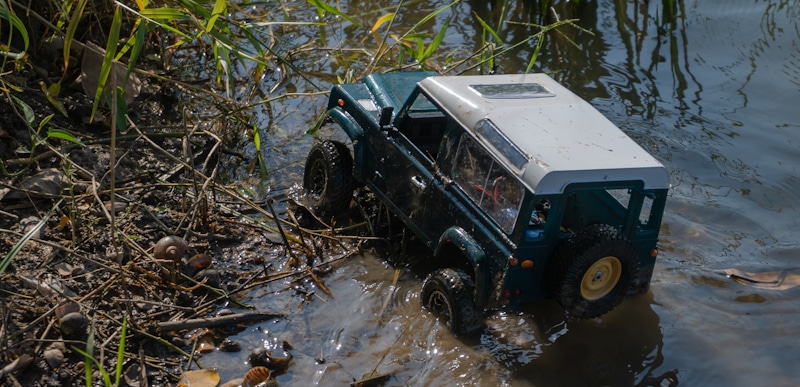 jeep rc in lake grass