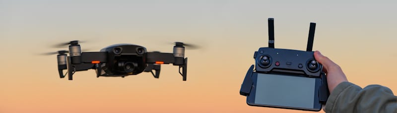 drone and controll sunset