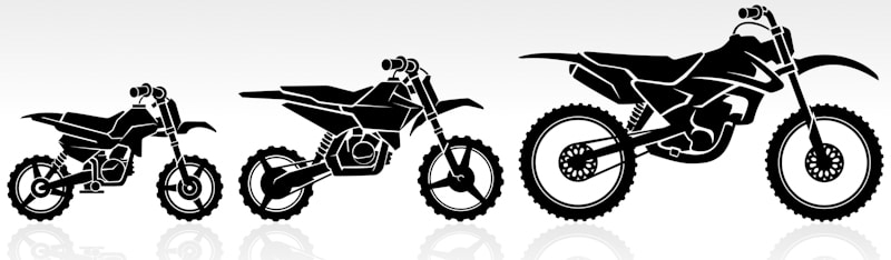 different sizes of dirtbikes