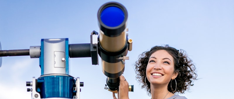 smile woman telescope
